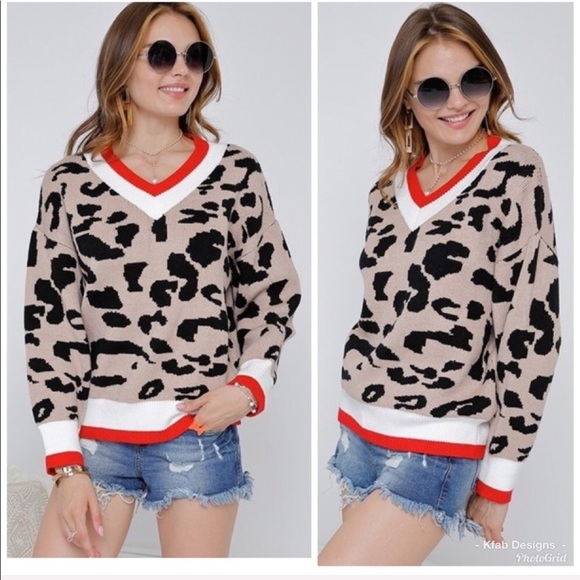 ❤️LAST 1! V Neck Multi Print Soft Leopard Sweater! - Picture 7 of 8